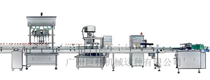 直列式裝機、自動鎖蓋機、鋁箔封口、糨糊貼標灌裝線 